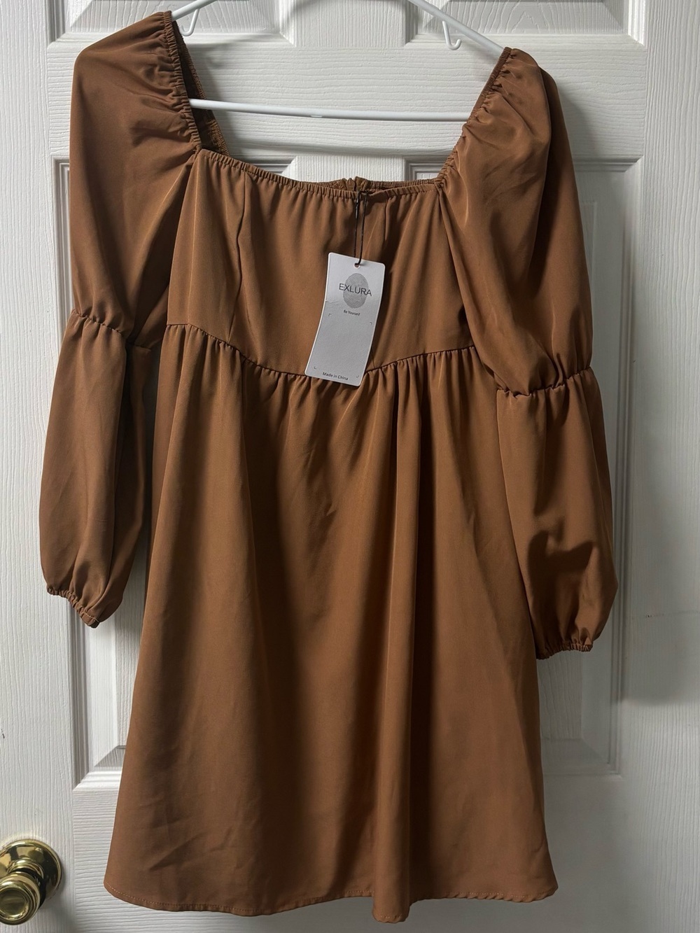 Exlura Women’s Rustic Smocked Square Neck Puff Sleeve Mini Dress Size Small